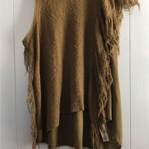 Free People Olive-Brown Fringe Knit Vest